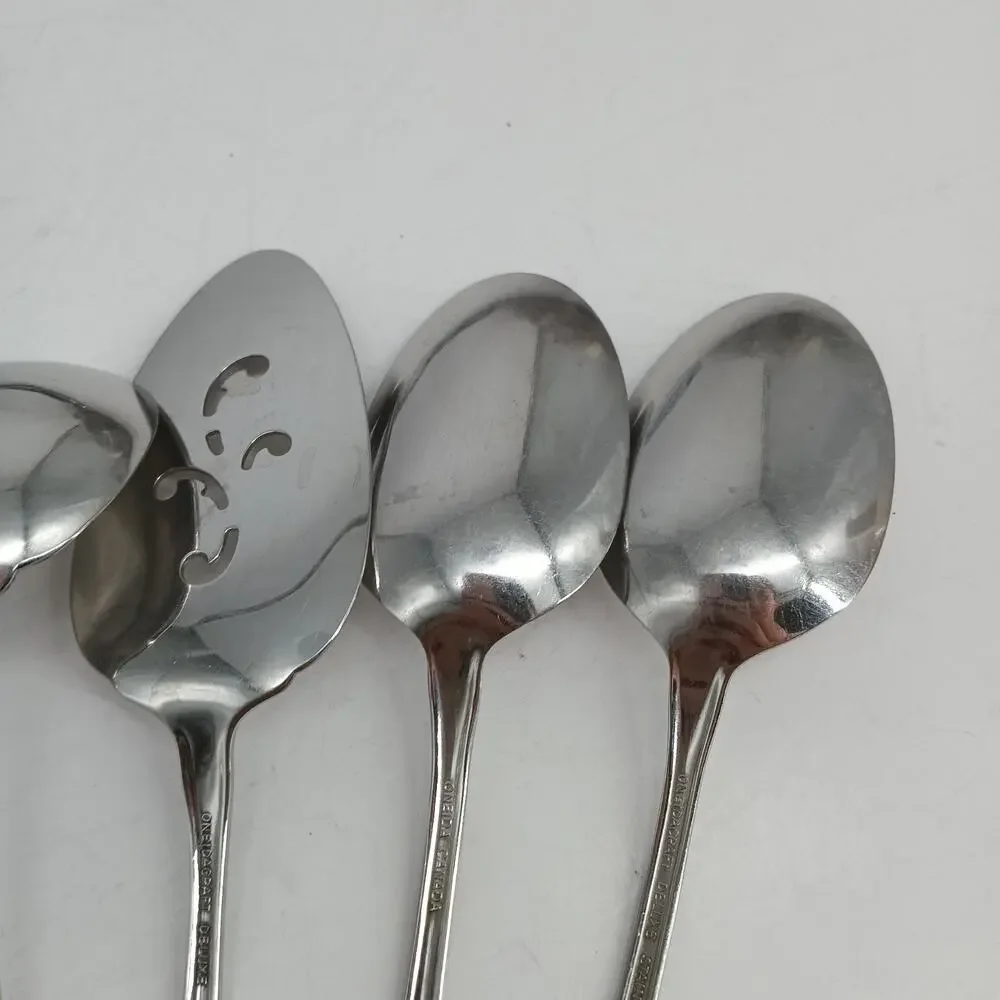 10 Serving CHATEAU by ONEIDACRAFT DELUXE Stainless Spoons Pie Ladle Slotted